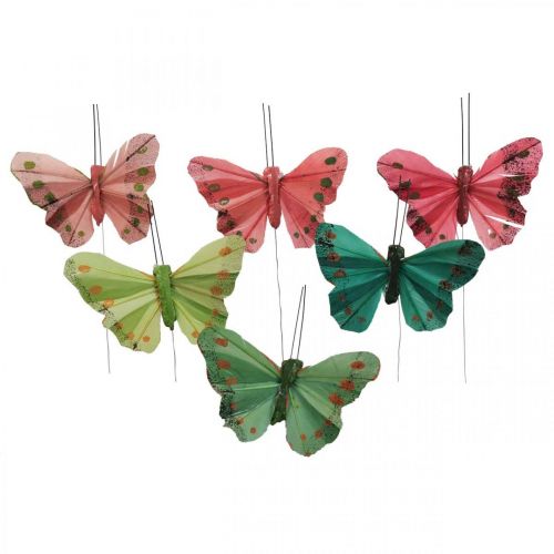 Artikel Mini-Schmetterling am Draht Rot, Grün 6,5cm 12St