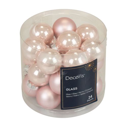 Artikel Mini Weihnachtskugeln Glas Rosa Matt/Glänzend Ø2,5cm 22 St