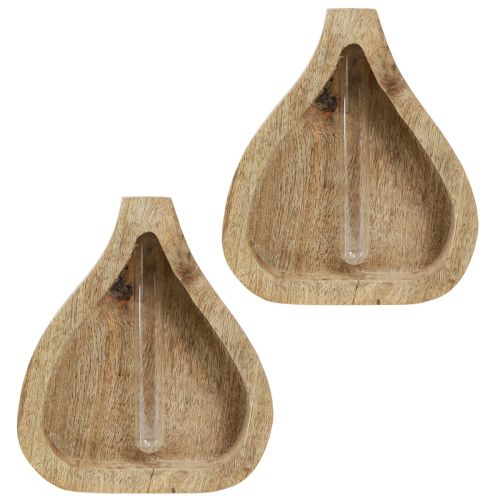 Artikel Minivase Glas Reagenzglas Klar Holz Deko Natur H17cm 2St