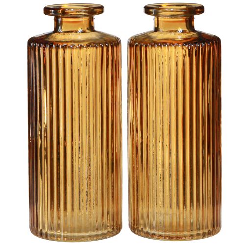 Artikel Minivasen aus Glas Orange mit Rillen Dekor H13cm 6 St