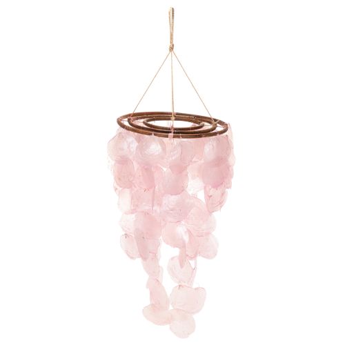 Windspiel aus Capiz-Muscheln mit Holzelementen 70 cm Rosa für Innenbereiche