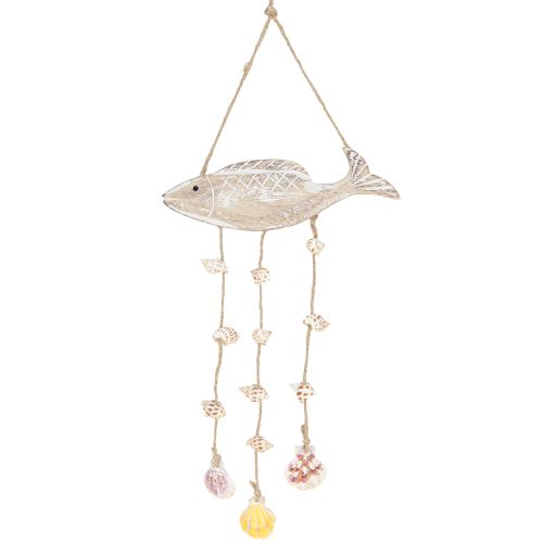 Mobile Maritim Holzfisch Muscheln Natur Weiß L20cm 2St