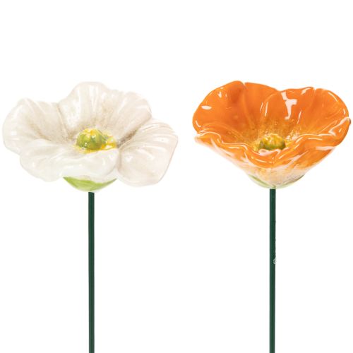 Blumenstecker Mohn Keramikblume detailverliebt für edle Garten Akzente 42cm 4St