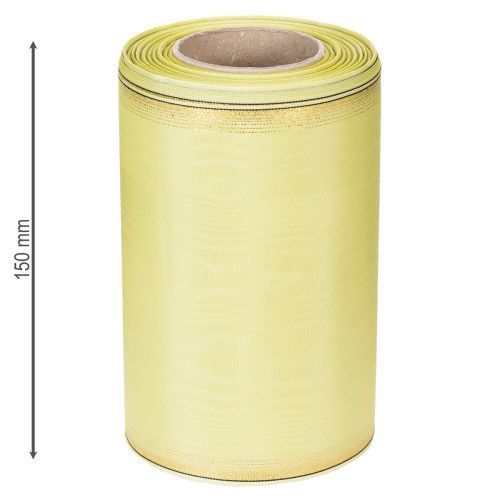 Artikel Moiré Kranzband 150mm 25m in Hellgrün mit Goldrand für Floristik und Deko