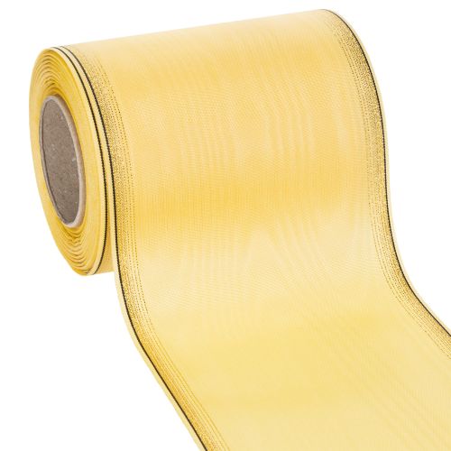 Moiré Kranzband Gelb mit Goldverzierung 125mm 25m - Hochwertiges Trauerband Dekoband Schleifenband
