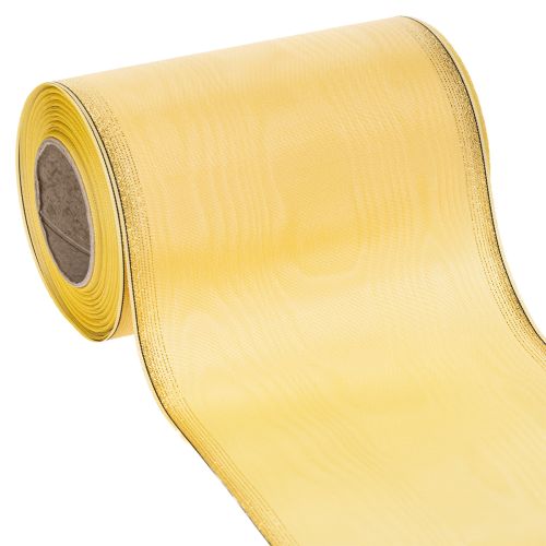 Floristik24 Moiré Kranzband Gelb mit Goldverzierung, Dekoband Floristik, Acetat/Polyester 150mm x 25m