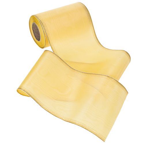 Artikel Moiré Kranzband Gelb mit Goldverzierung, Dekoband Floristik, Acetat/Polyester 150mm x 25m