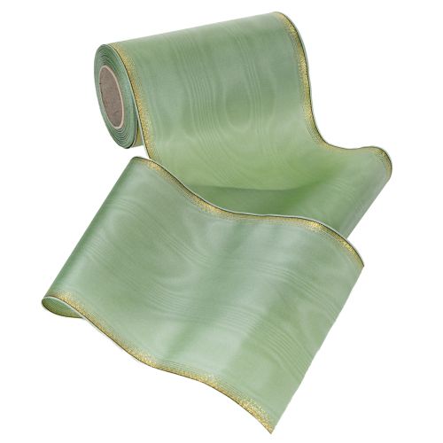 Artikel Moiré Kranzband Salbei Grün mit Goldrand - 175mm x 25m - Deko-Band für Floristik & Feierlichkeiten