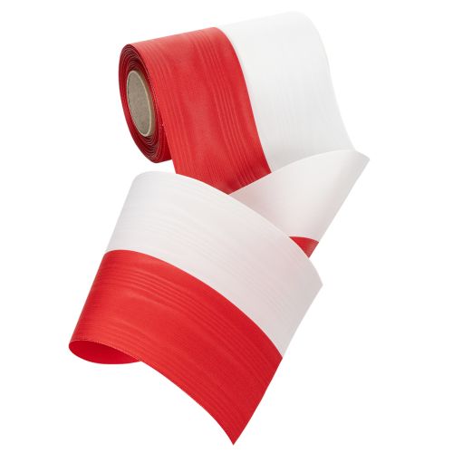 Moiré-Kranzband aus Acetat, 150 mm, Weiss-Rot, 25 m, Dekoband für Trauerflor | Floristik24.ch