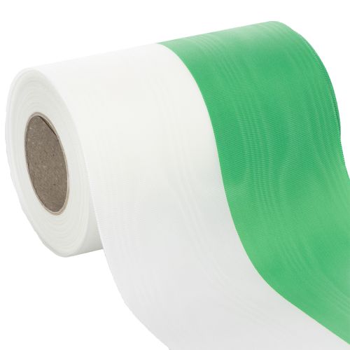 Moiré Kranzband grün-weiß 150mm, Dekorationsband, Schleifenband, Taft-Qualität 25m online kaufen | Floristik24.ch