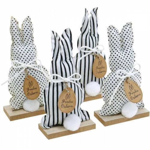 Floristik24 Monochrome Stoffhasen für Ostern, Frühlingsdeko “Frohe Ostern”, Osterhasen Schwarz, Weiß 15,5cm 4St