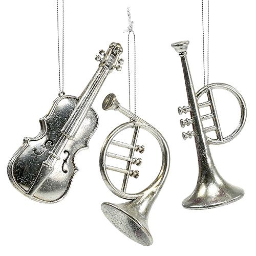 Floristik24 Musikinstrumente sort. 12cm - 14,5cm Silber 3St