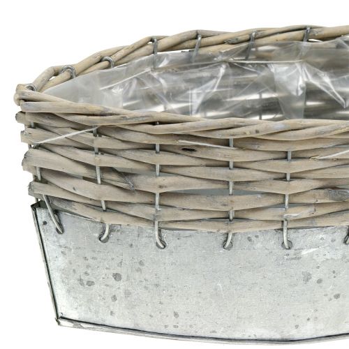 Floristik24 Zink-Schiffchen mit Korbgeflecht 30,5 x 10,5cm H12cm