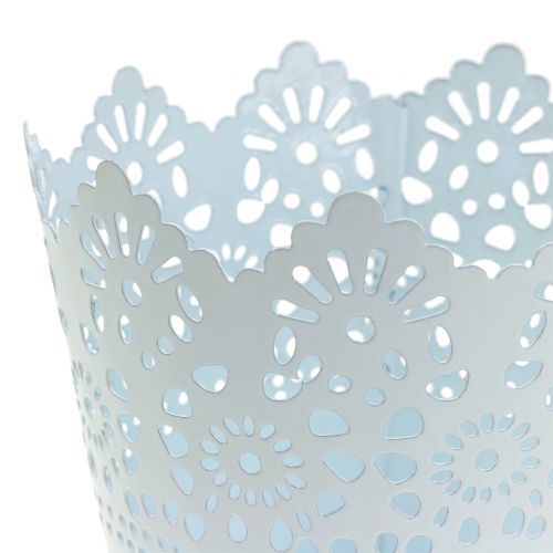 Floristik24 Zinktopf mit Spitzenkante Weiß Ø12cm H10cm