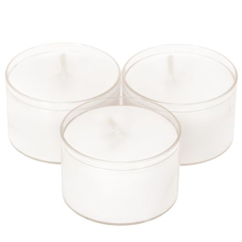 Nachtlichter Teelichter Weiss mit Plastikhülle Ø3,8cm H3cm 8 Stunden 50 Stück online kaufen | Floristik24.ch
