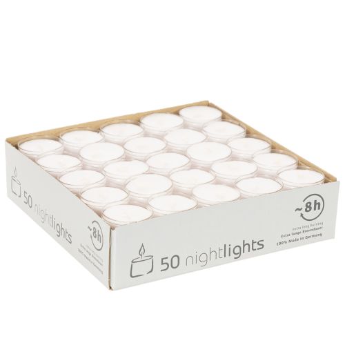 Nachtlichter Teelichter Weiss mit Plastikhülle Ø3,8cm H3cm 8 Stunden 50 Stück | Floristik24.ch
