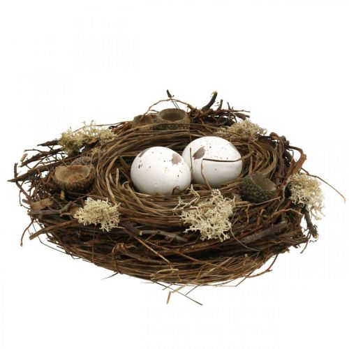 Osternest mit Eiern künstlich Natur, Weiß Tischdeko Ostern Ø19cm