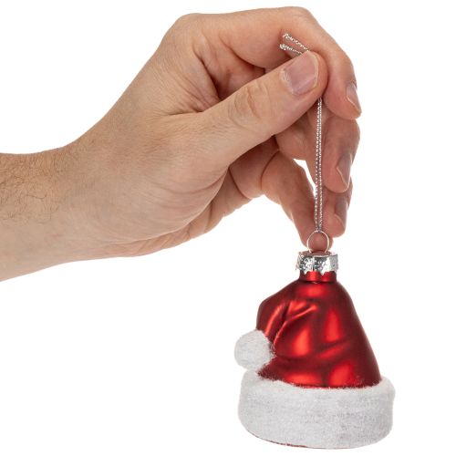 Weihnachtskugeln Nikolausmütze Glas Rot-Weiss 8cm 6 Stück | Floristik24.ch