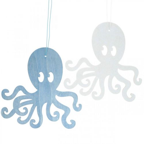Floristik24 Oktopus zum Hängen Blau, Weiß Krake aus Holz Maritime Sommerdeko 8 St