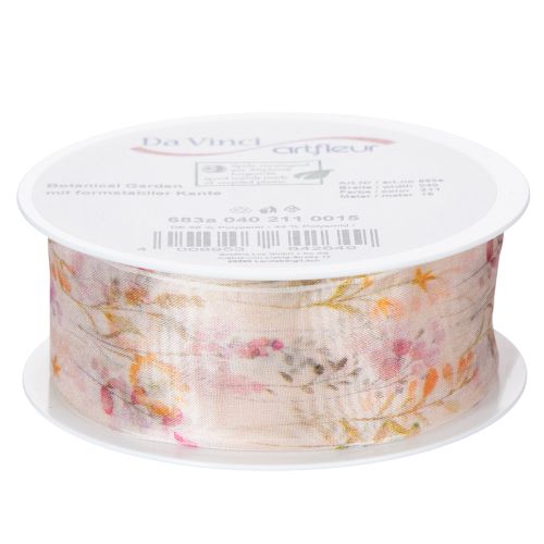 Artikel Organzaband Chiffonband Blumen Orange Rosa 40mm 15m
