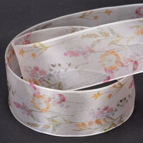 Artikel Organzaband Chiffonband Blumen Orange Rosa 40mm 15m