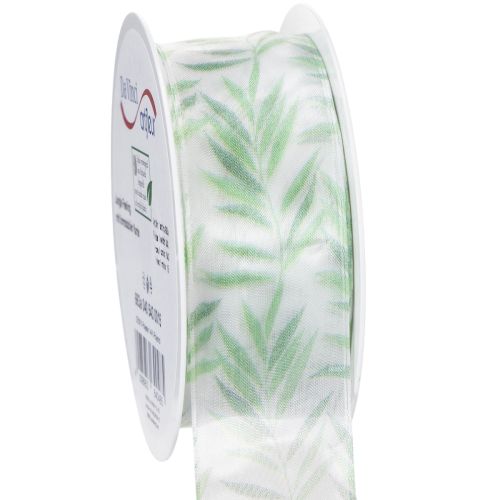 Floristik24 Organzaband Chiffonband Grüne Pflanzen Band 40mm 15m