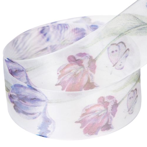 Artikel Organzaband Chiffonband Papageientulpen Lila 40mm 18m