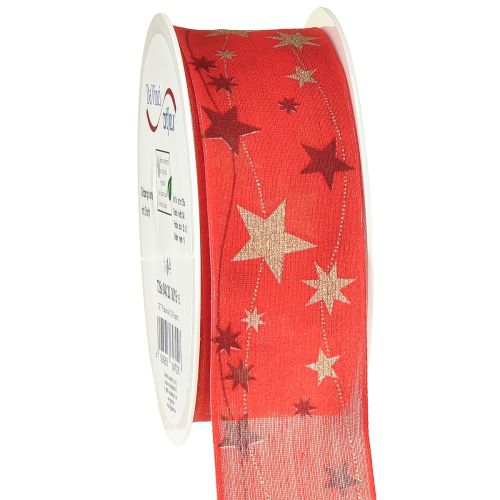 Artikel Weihnachtsband Rot Band mit Sternen Drahtkante 40mm 15m