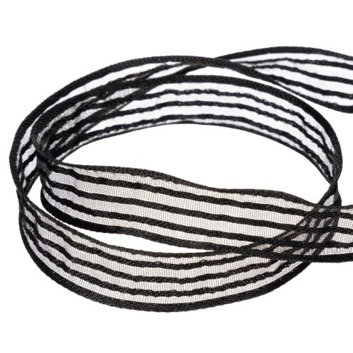 Organzaband mit Streifen Geschenkband Schwarz 15mm 20m | Floristik24.ch