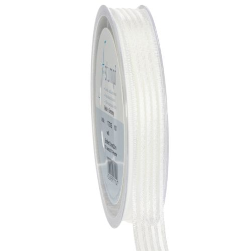 Organzaband mit Streifen Geschenkband Weiß 15mm 20m