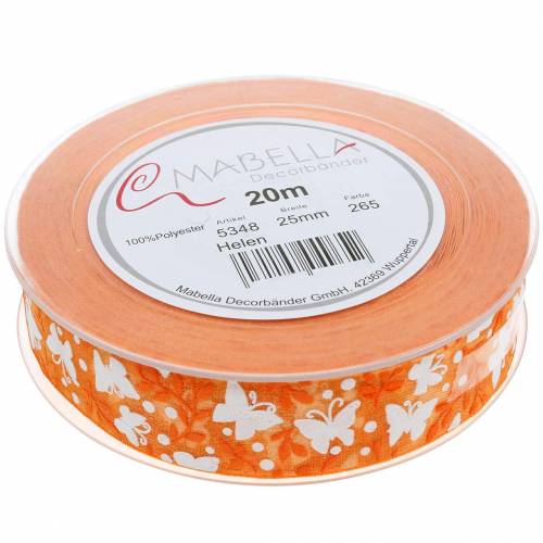 Floristik24 Organzaband Schmetterlinge 25mm Orange Dekoband Geschenkband 20m