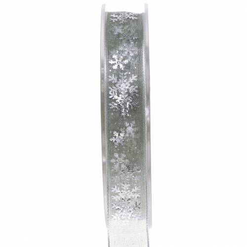 Organza Band 20m - Schneeflocke Glitzerband Silber 6,3cm