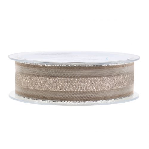 Floristik24 Organzaband mit Streifen-Muster Braun 25mm 20m