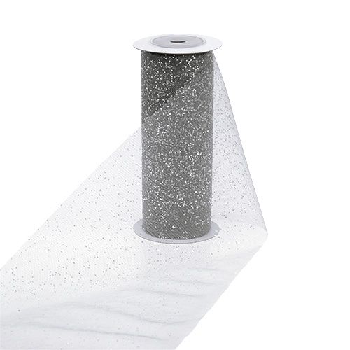 Floristik24 Organzastoff 15cm x 500cm Silber mit Glitzer