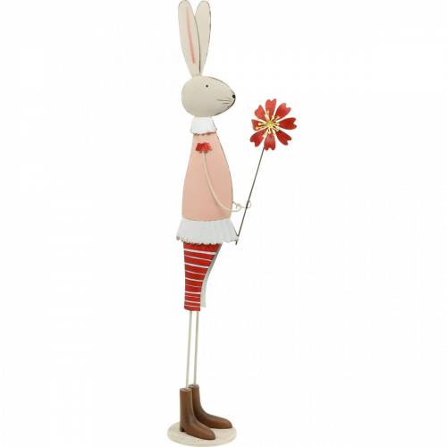 Floristik24 Osterdeko, Hase aus Metall, Frühlingsdeko, Osterhase mit Blume 61cm