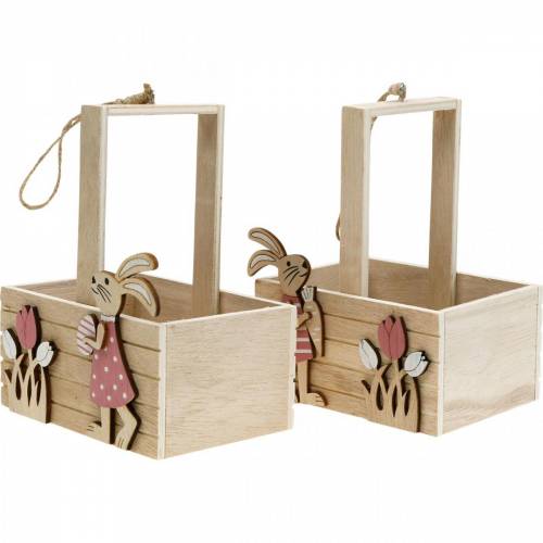 Floristik24 Osterkorb mit Hasen Osterdeko zum Hängen Osternest Frühlingsdeko 2St