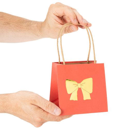 Geschenktüte aus Papier mit Schleifen-Motiv, 12 cm, Rot-Gold, 8 Stück | Floristik24.ch