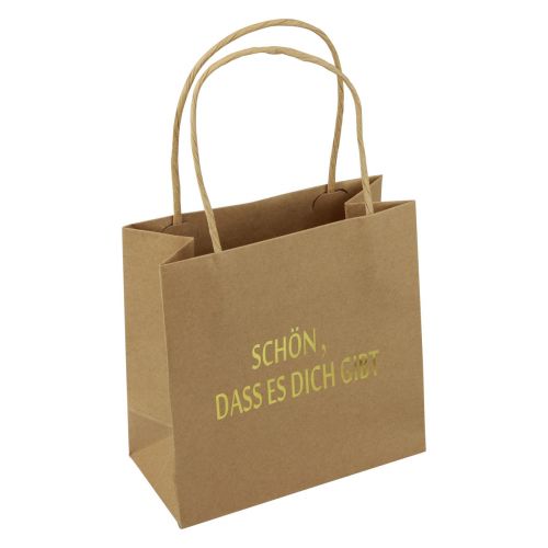 Floristik24 Papiertüte mit Henkel Aufdruck Natur/Gold 16×8×16cm 6 St
