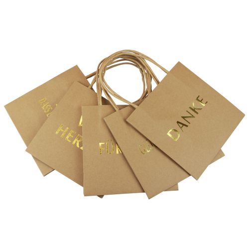 Artikel Papiertüte mit Henkel Aufdruck Natur/Gold 16×8×16cm 6 St