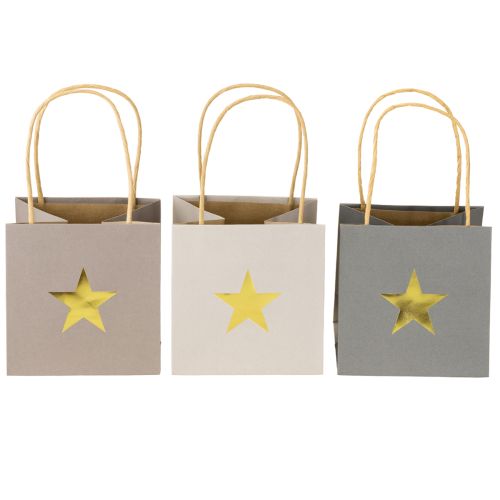 Floristik24 Papiertüten mit Stern und Henkel Grau Sortiert 12×12×12cm 9St