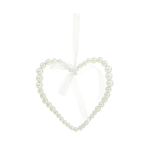 Perlenherz 10cm Hochzeitdeko creme 6St