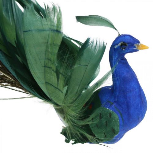 Artikel Paradiesvogel, Pfau zum Klemmen, Federvogel, Vogeldeko Blau, Grün, Bunt H8,5 L29cm