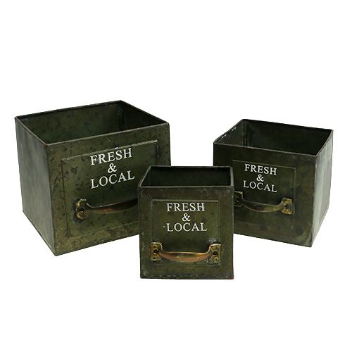 Floristik24 Pflanz-Schublade Blech 3er-Set Antik Grün