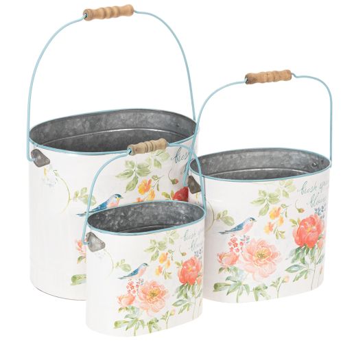 Pflanzkübel Set Metall Oval Weiss mit Blumenmotiv 26/22/17 cm 3-teilig online kaufen | Floristik24.ch