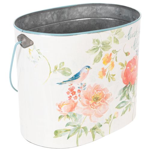 Pflanzkübel Set Metall Oval Weiss mit Blumenmotiv 26/22/17 cm 3-teilig | Floristik24.ch