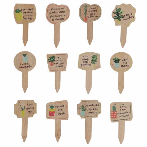 12 Bambus-Pflanzenschilder mit Sprüchen und Pflanzenmotiven, 11 × 6 cm | Floristik24.ch