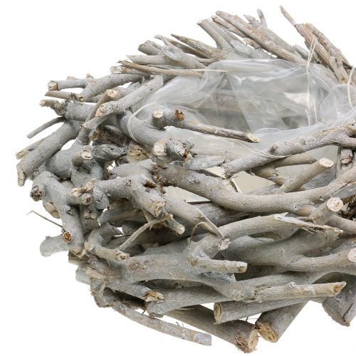 Floristik24 Pflanzgefäß Korbkranz aus Ästen Grau Ø34cm