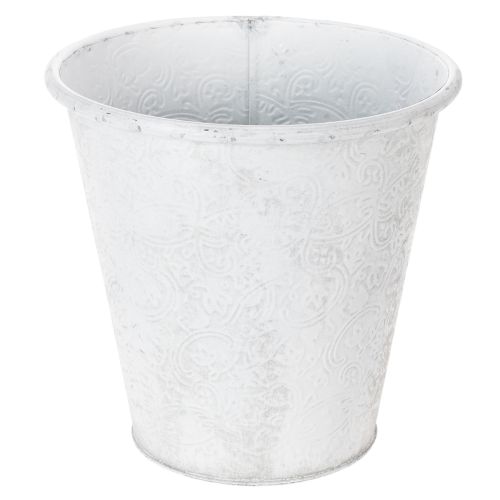Pflanzgefäss Metall mit Ornamenten Ø20,5cm H19,5cm Weiss Grau für Innen und Aussen