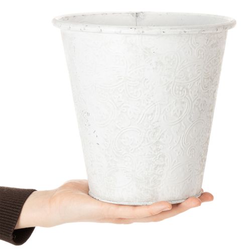 Pflanzgefäss Metall mit Ornamenten Ø20,5cm H19,5cm Weiss Grau für Innen und Aussen | Floristik24.ch
