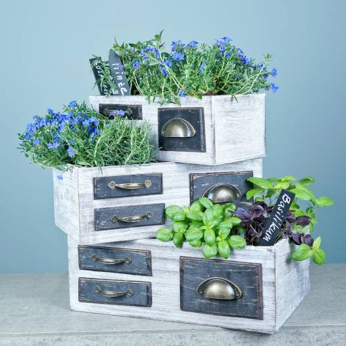 Floristik24 Pflanzgefäß Schubladen Holz Metall Weiß 40/36/32cm 3 St